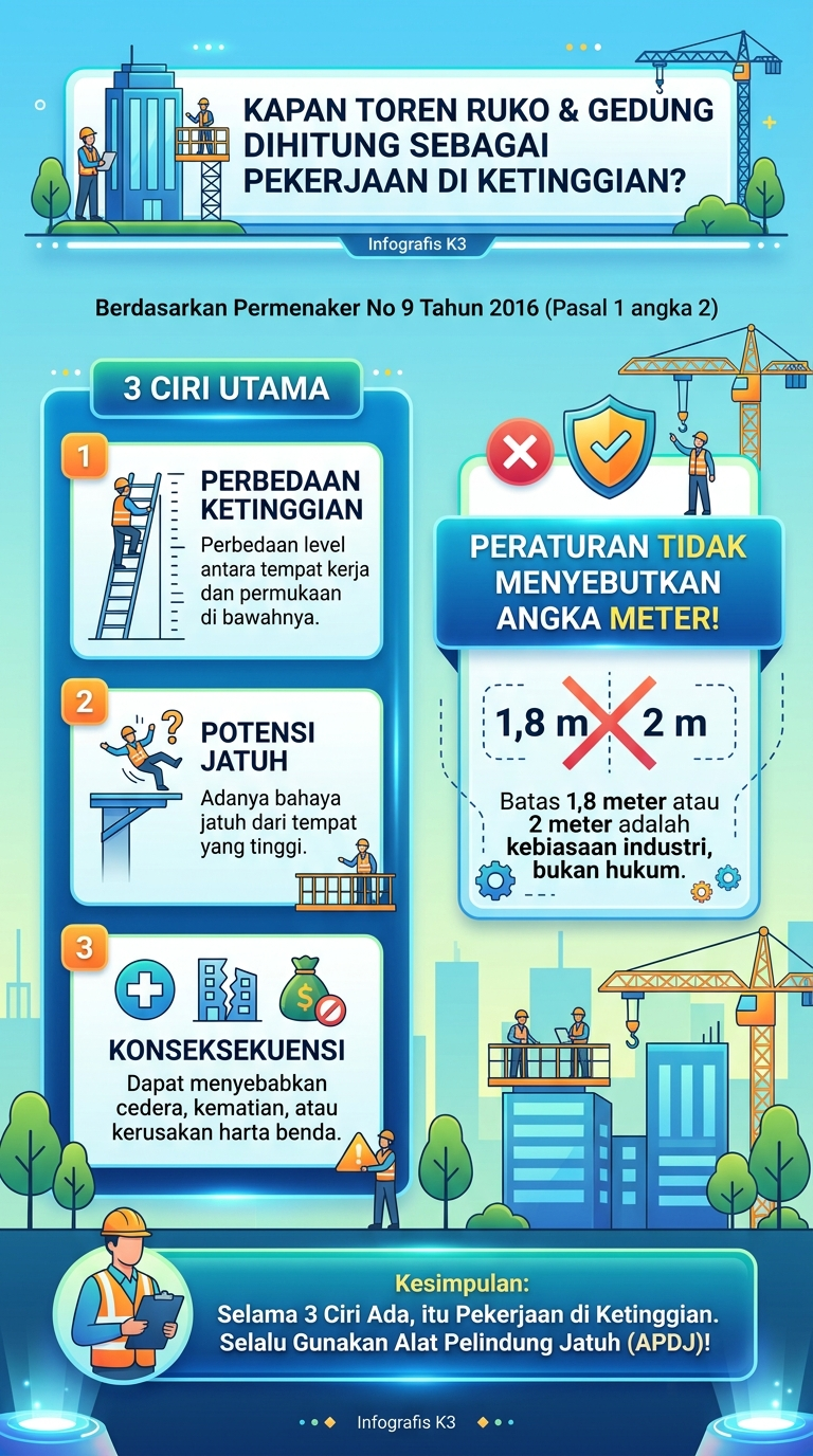 Infogrfaik : Kapan Toren Ruko dan Gedung Dihitung sebagai Pekerjaan di Ketinggian?