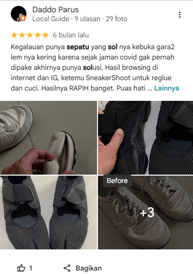 Rating Pelanggan Ganti Sol Sepatu di Sneakershoot