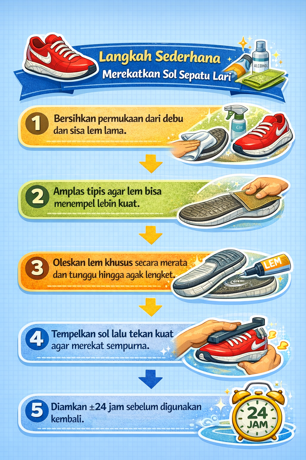 Langkah Sederhana Merekatkan Sol Sepatu Lari