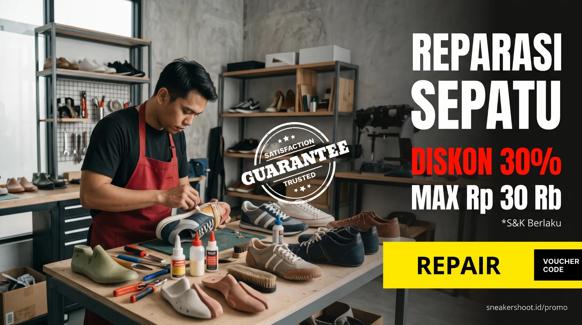 REPARASI SEPATU & SOL SEPATU TERDEKAT – DISKON 30%